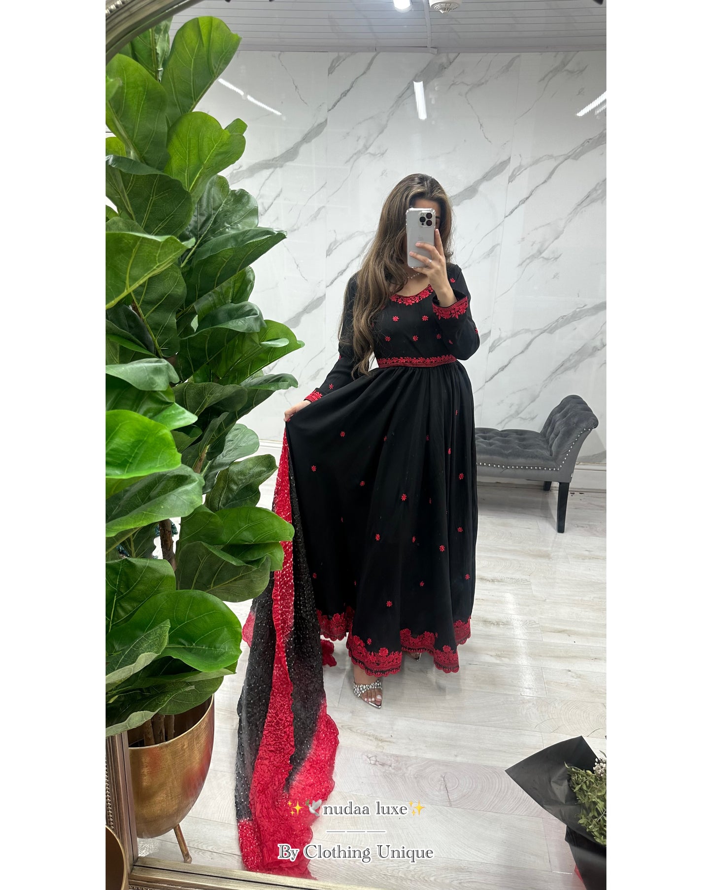 Nudaa❤️black & crimson Georgette ensemble