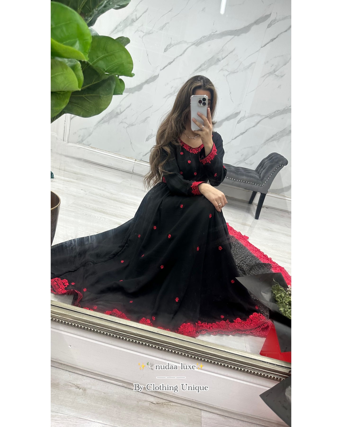 Nudaa❤️black & crimson Georgette ensemble