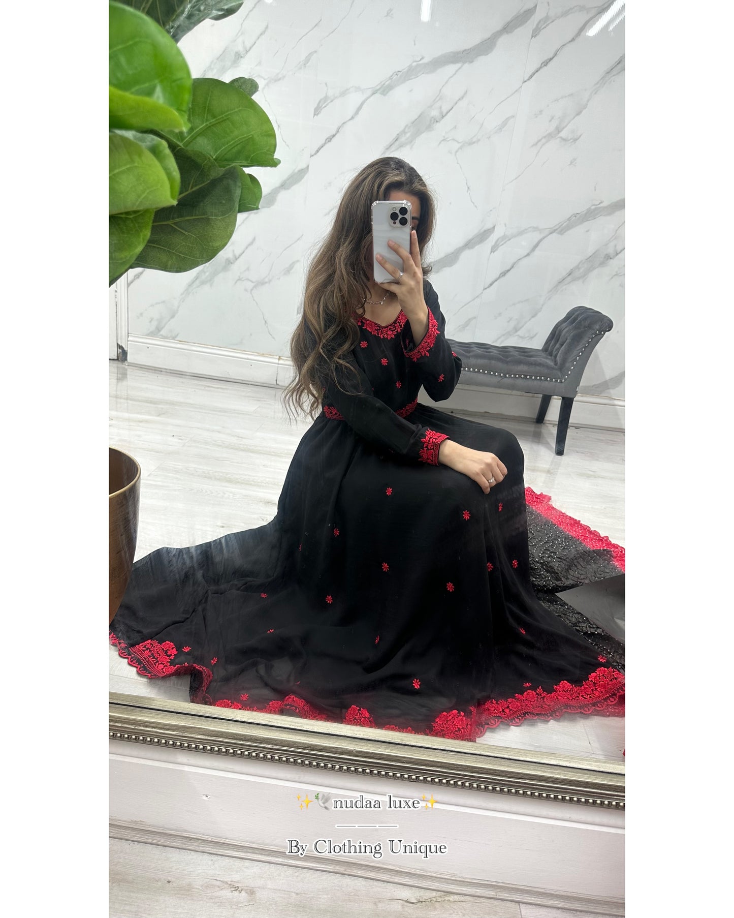 Nudaa❤️black & crimson Georgette ensemble