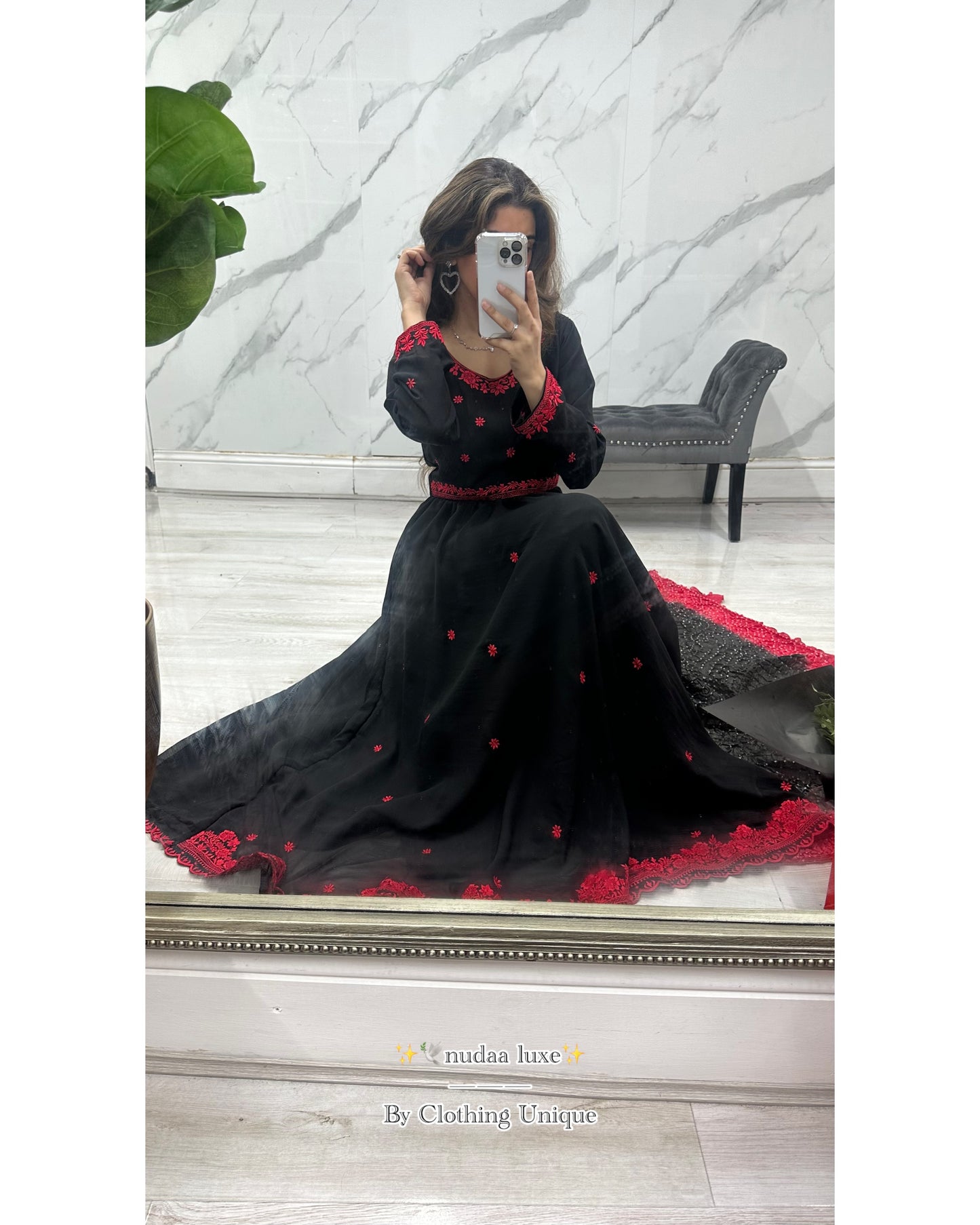 Nudaa❤️black & crimson Georgette ensemble