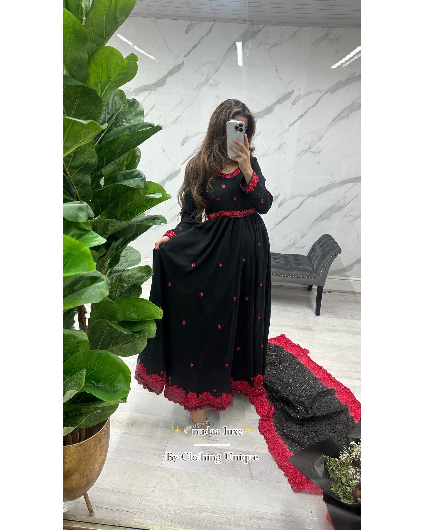 Nudaa❤️black & crimson Georgette ensemble